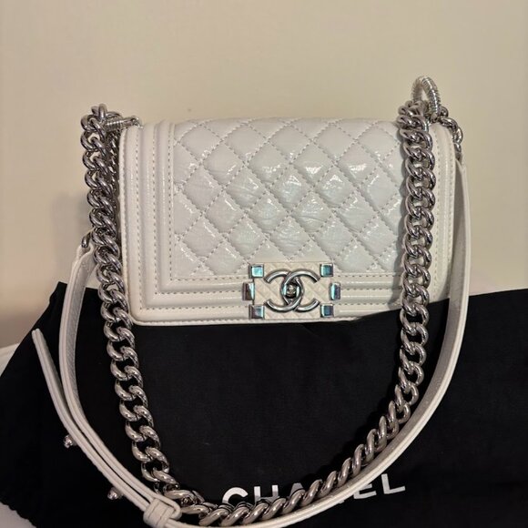 CHANEL Lambskin Quilted White Mini Boy Flap Silver Hardware with Dust Bag - Picture 4 of 16